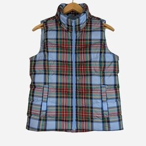 Lands' End Light Blue Plaid Down Puffer Vest Small